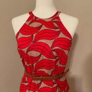 Ann Taylor halter cotton shift sundress leaves